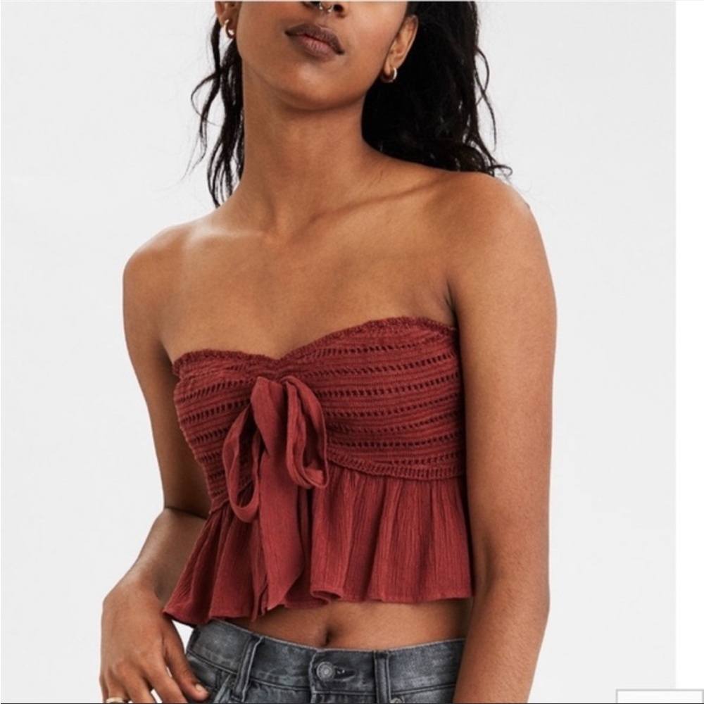 American eagle crochet tie front crop top